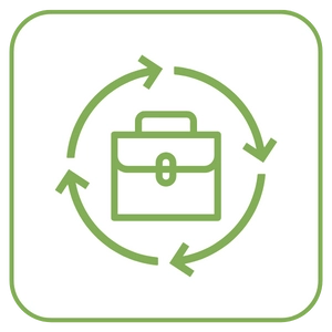 Grünes Icon: Aktenkoffer und ein Kreislauf