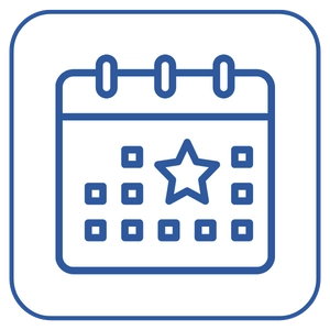 Blaues Icon Terminkalender mit einem Stern.